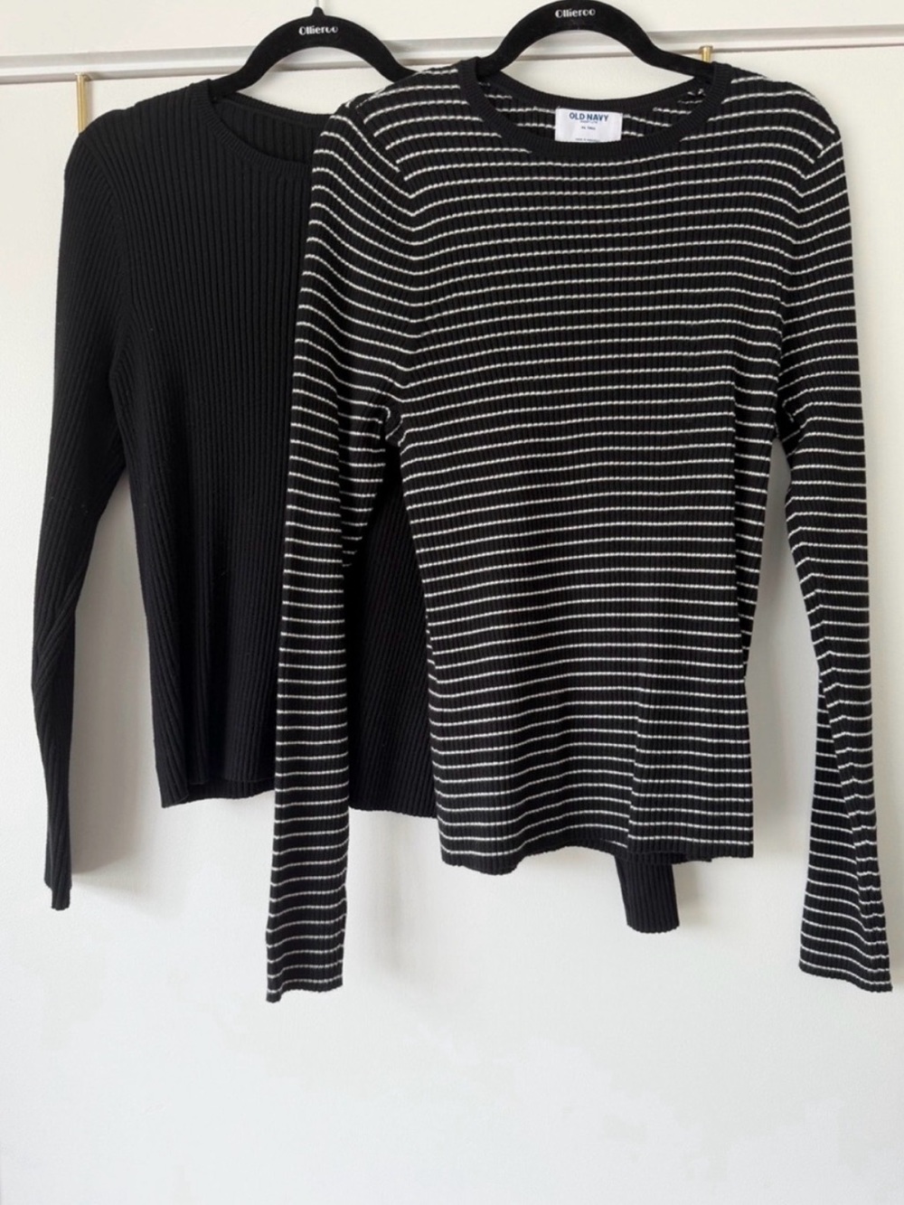 Old Navy Black Solid & Black/White Striped Crewneck Sweater Set